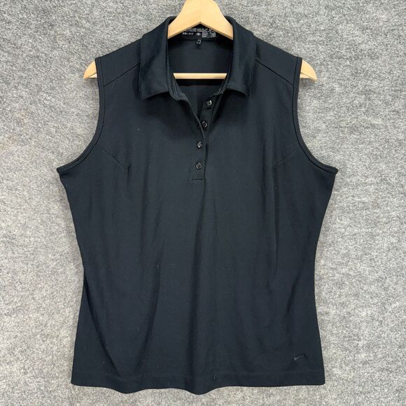Nike Activewear Polo Shirt Women XL Black Button Nike Golf Dri Fit Collared - Picture 1 of 7